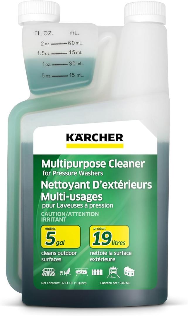 Krcher Multi Purpose Pressure Washer Detergent, Removes Dirt and Grime from Fences, Siding, Patios, Driveways, Sidewalks, Concrete and More, Highly Concentrated, 1 Quart