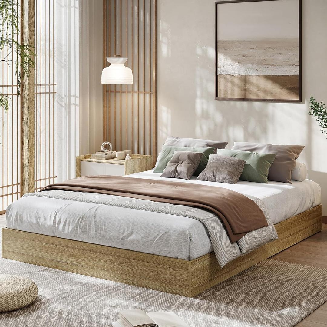 GarveeHome Queen Size Wood Platform Bed Frame,Wooden Bed Frame Without Headboard, Wood Slat Support,No Box Spring Needed, Easy Assembly