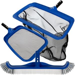 POOLAZ Pool Cleaning Kit, 3 in 1 Pool Net Skimmer & Pool Brush Head for Inground Pools & Above Ground Pools, Durable Pool Skimmer Nets & Pool Brush Compatible with Standard Pool Pole