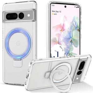 CameCosy for Google Pixel 7 Pro Case with Magnetic Ring Stand [Compatible for MagSafe],Crystal Transparent Design Drop Protection Non-Yellowing Shockproof Kickstand Cover for Google Pixel 7 Pro 6.7