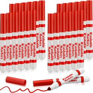Janlaugh 24 Pcs Washable Markers Bulk Broad Line Markers Coloring Conical Tip Large pens for art projects, Teachers, Party Favors, Donations(Red)