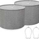 Gray Drum Lampshades Set of 2, Natural Linen 13" Top x 13" Bottom x 7.9" High, Easy Assembly Fabric Lampshades for Table Lamps Floor Lamps, Lamp Shade Harp Holder Included