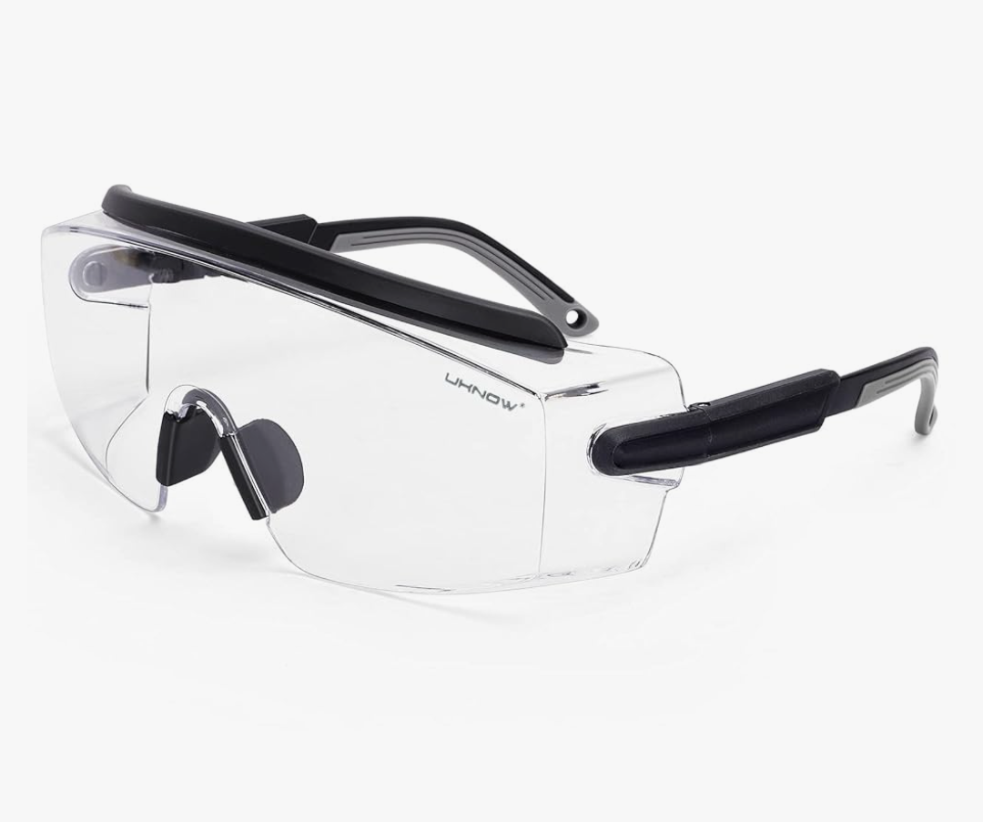 UKNOW Safety Goggles Over Glasses, Anti Fog Safety Glasses with Clear Wraparound Lens, ANSI Z87.1 Protective Eyewear
