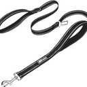 PoyPet 5 Feet Dog Leash - 3M Reflective - 2 Cushioned Handles - Functional Car Seat Belt(Black)
