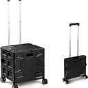 CleverMade Collapsible Crate on Wheels with Handle (35L, 4-Wheel)  Collapsible Rolling Cart with Lid, Foldable Utility Cart for Teachers, Groceries, Travel, and Office Storage  Holds 75 lbs, Black