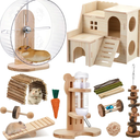 18 pc hamster cage accessories  silent Wheel, 15 Chew Toys Set, Maze Wood House and Water Bottle Set for Rat Mice Small Animals Habitat (Fun Interactive Style)
200+