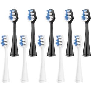 Replacement Toothbrush Heads for AquaSonic Duo Series Electric Toothbrush, NOT Compatible with Duo Series Pro, 5 White + 5 Black