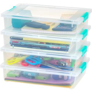 IRIS USA 6 Qt. Plastic Storage Bins Containers with Lids, 4 Pack, Sensory Bin, Craft Storage, Craft Organizers and Storage, Organizing Container for Home, Office and Art Supplies, Stackable, Clear (6 Qt. - 4 Pack)