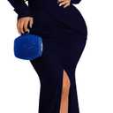 Women's Elegant Formal Mermaid Maxi Dress Off Shoulder Long Sleeve Wedding Split Evening Gown Prom Cocktail Party Dresses (Blue, L)
