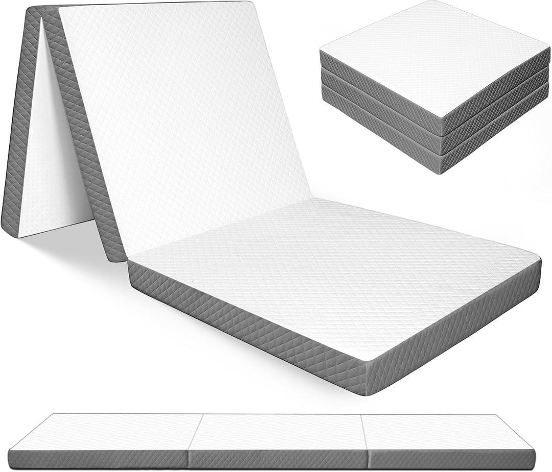 Triple Fold Sponge Mattress, 3 Inch Portable Floor Bed, Collapsible and Washable Cover, Ideal for Travel, Camping & Yoga (Small Single)