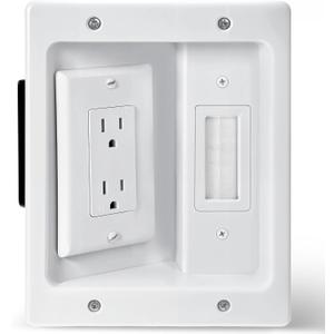 Recessed TV Outlet Box, Dual Outlet Power Cable Management Outlets in Wall Media Box, Low Voltage Wires Hider Kit Electrical Accessories for Saving Home Theater & Office Space