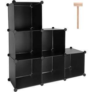 TUMUCUTE Cube Storage Organizer, 6-Cube DIY Plastic Closet Cabinet Modular Bookcase, Storage Shelves for Bedroom Living Room, Office, Black