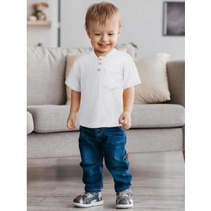 Poroka 2  Pack Toddlers and Boys' Cotton Short-Sleeve T-Shirts Pocket Button Crew Neck Tee Short-Sleeve Shirts 3T