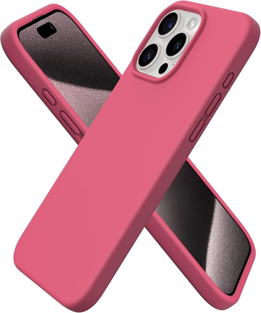 ORNARTO Compatible with iPhone 15 Pro Max Case 6.7", Slim Liquid Silicone 3 Layers Soft Gel Rubber Shockproof Protective Phone Case with Anti-Scratch Microfiber Lining-Desert Rose