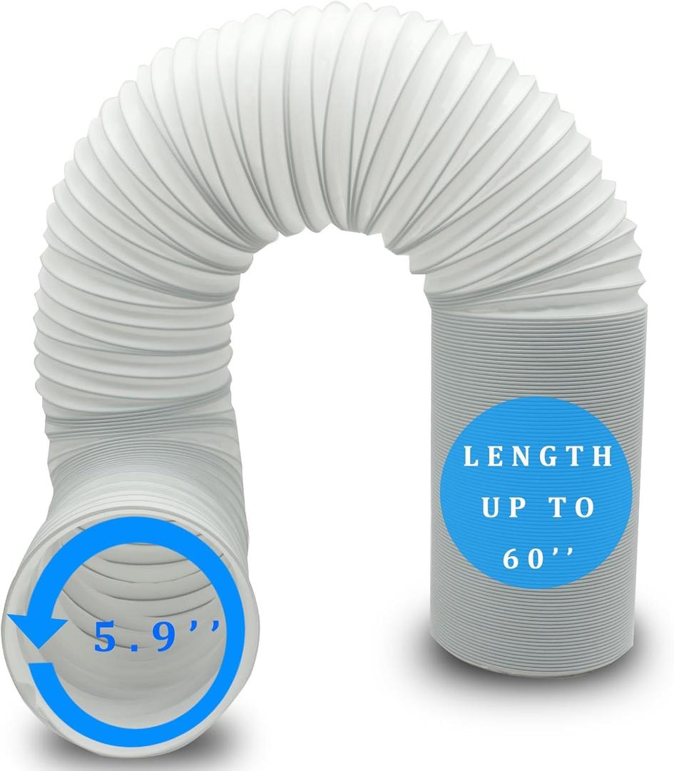 Portable Air Conditioner Hose, Portable Exhaust Vent Hose with 5.9 Inch Diameter, Anti-Clockwise Thread, About 60 Inch Length (White)