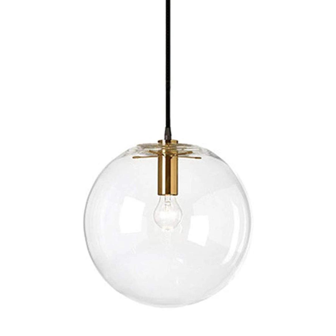Spherical LED Clear Glass Hanging Light, Creative Single Pendant Light, Ceiling Light Base on E27 Gold Lamp Holder (25CM)