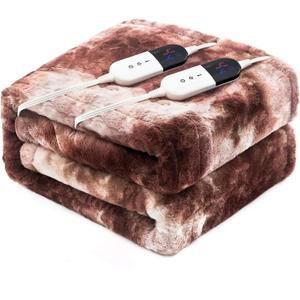Electric Queen Blanket, 84"x90", White Coffee Faux Fur, 6 Heating Levels, 10H Auto Off (Queen-84" x 90")