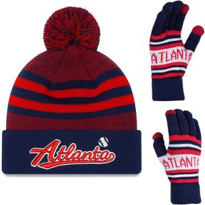 Vintage Classic Skull Cap 3D Embroidery Beanie Cuffed Winter Hat Knit with Touch Screen Gloves Gifts for Fans