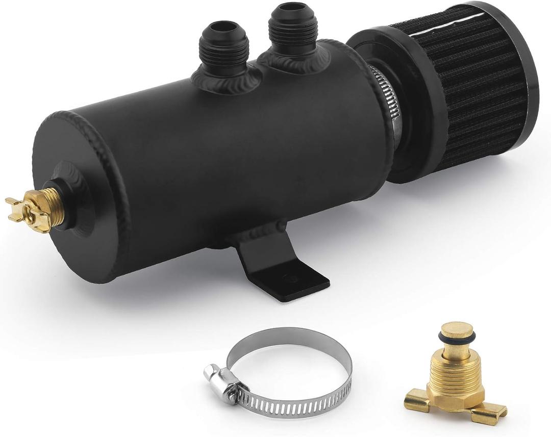 muge racing Oil Catch Can, 750ml Universal Oil Separator Baffled Catch Can Kit with Breather Filter & Accessories, Aluminum Oil Filter Tank Kit, Black