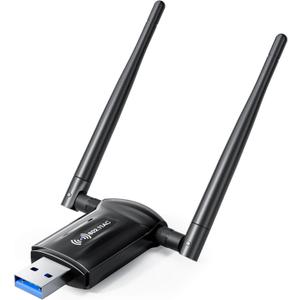 USB WiFi Adapter for Desktop PC - 1300Mbps Wi-Fi 5G 2.4G USB 3.0 Wireless Adapter with WiFi Antenna for Win11/10/7 WiFi Dongle for Desktop PC Laptop Internet Network Wi-Fi Card, Black
