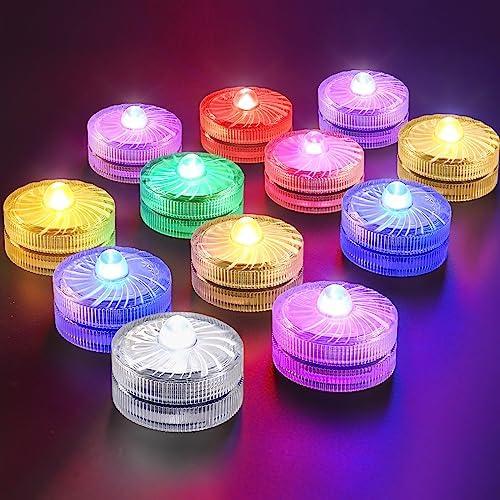 HL Submersible LED Light, RGB Small LED Light,100 Hours Waterproof Flameless Led Lights Battery Powered for Wedding Home Vase Festival Party Decoration 12pcs (Built-in 24 Batteries)