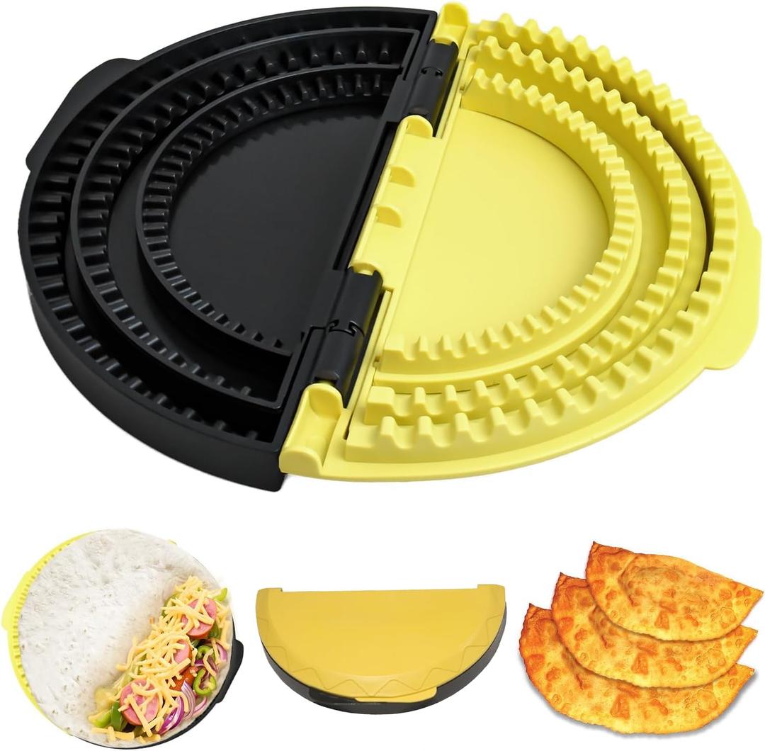 3-in-1 Tortilla Sealer, Tacos Tortilla Crimper Maker, Adjustable Size, For 6"-8-10" Crust, Make Sealed Quesadillas,Tacos, Burritos, Sandwich & More, BPA-Free, Yellow & Black