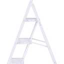 Step Ladder 3-Step White Finish Aluminum Folding Step Ladders,Anti-Slip Max 330 lbs