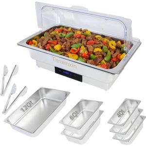 12 Qt, Electric Chafing Dish,Party Commercial Buffet Set Food Warmers for Parties Buffet Warmer Roll Top Chafers Electric Chafing Dishes, Full Size & Half-Size &Three-Section,600w