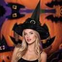 Halloween Witch Hat, Witch Hats for Women Costume Accessory, Halloween Party Adult Cosplay Veil Wizard Hat (Black)