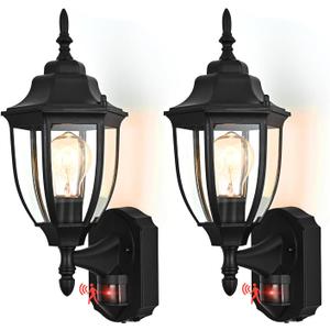 Porch Lights Outdoor Motion Sensor Wall Sconce Anti-Rust Aluminum, Exterior Outdoor Wall Lights Dusk to Dawn Porch Light Fixture Wall Mount for House Outside Patio 2Pack (Black)