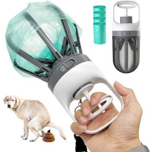 Pooper Scooper for Dogs, No Warm Poo in Hand Portable 2 in 1 Dog Waste Pick-up Claw, 6.2'' Palm Wide Dog Poo Later Disposal Container for Small Medium Large Dogs with 75PCS Bag Attachment