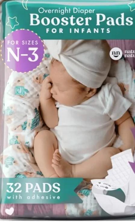 Naturally Nature Diaper Booster Pads Stop Nighttime Leaks, Adhesive Liners for Baby Overnight Diapers - Size N-3 Boys, 32-Pack - Disposable Diaper Pads for Infants Naturally Nature Diaper Booster Pads Stop Nighttime Leaks, Adhesive Liners for Baby Overnight Diapers - Size N-3 Boys, 32-Pack - Disposable Diaper Pads for Infants