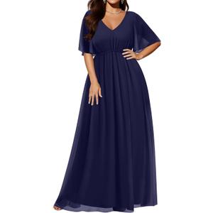Pinup Fashion Women Bridesmaid Dresses for Wedding Guest Plus Size - Formal Chiffon Long Maxi Dress (Blue), 18W