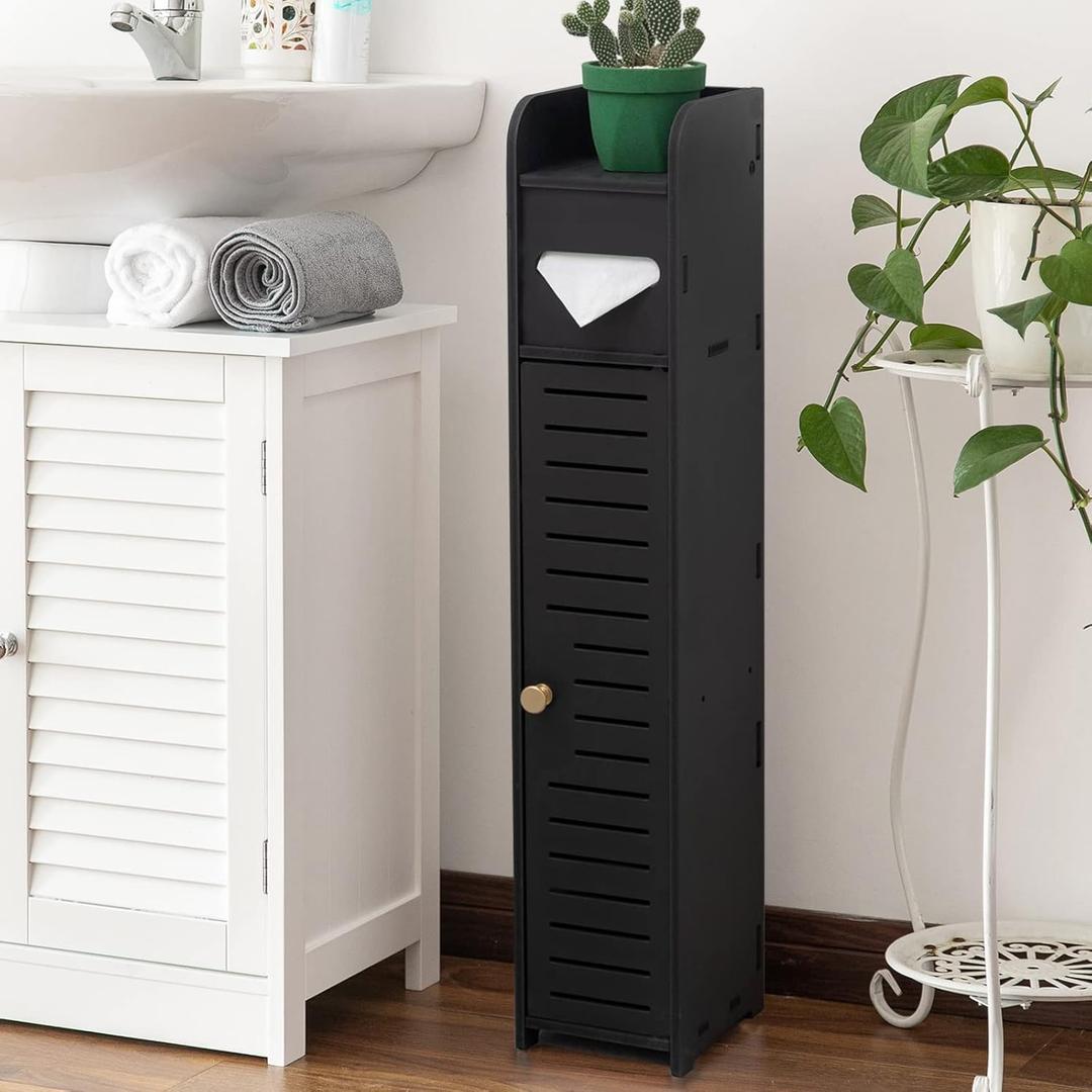 AOJEZOR Small Bathroom Storage Cabinet: Bathroom Toilet Paper Cabinet Fit for Small Roll,Black (31.5"H)