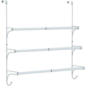 Auledio Adjustable Over The Door Triple Towel Rack with Hooks, Silver