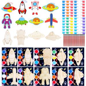 24 Pack Space Themed Party Favors - Kids Birthday Party Return Gifts Treats Goodie Bag Items Fillers Classroom Prizes Exchange Gifts, Wood DIY Keychain Painting Kits Arts Crafts Activities Toys, 8 cm x 0.2 cm x 10 cm