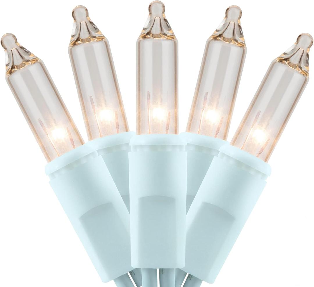 YULETIME 200 Clear Christmas Lights with White Wire, Pack of 2 Strands of 21 ft 100 Count UL Certified Incandescent Mini String Light (Clear - White Wire)