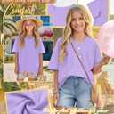 Oakgarden Girls' Shirts 5-14 Years Oversized Short Sleeve Summer T-Shirts V Neck Drop Shoulder Top Kids Casual Basic Cute Tee (Purple)