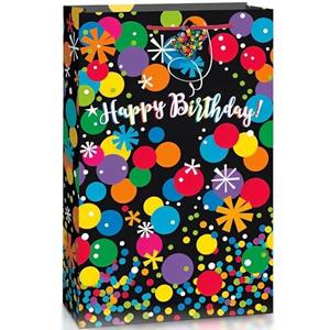 Unique Bright Stars & Dots Birthday Gift Bag, 22" x 16", Multicolor Pack 40