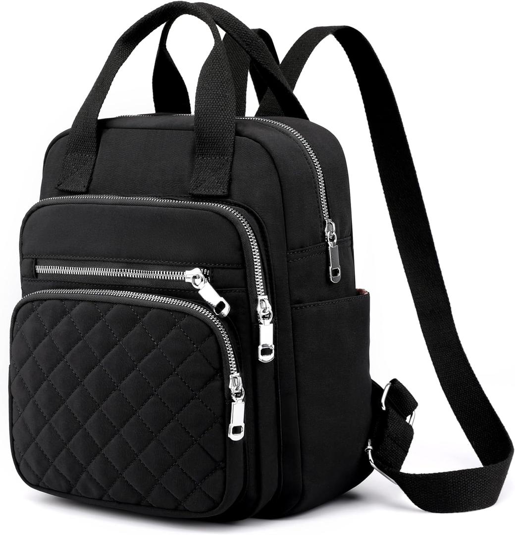 Small Backpack for Women Casual Quilted Square Bag Waterproof Multi Pockets Daypack Lightweight Top Handle Satchel