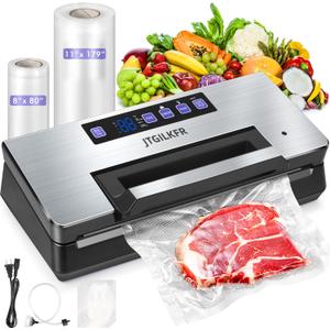 Vacuum Sealer - Powerful 95kPa vacuum sealer for food with Built-in Cutter Bag Storage,Easy-Lock Handle Digital Timer,2 Roll and 5 Pre-cut Bags & Hose Every Seal Perfect Freshness Locked In