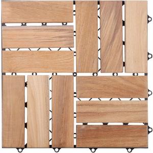 Nordic Style Teak Wood Interlocking Tiles - Wooden Tile Floor Set for Indoor and Outdoor Use - Perfect for Sauna, Patio, Deck, Spa Floors - 10 Square Feet (12" x 12" - 12 Slat Design, Natural Finish)