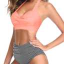 Tempt Me Women Two Piece Swimsuit High Waisted Bikini Halter Vintage Retro Bathing Suit Push up Swimwear (Orange, S)
