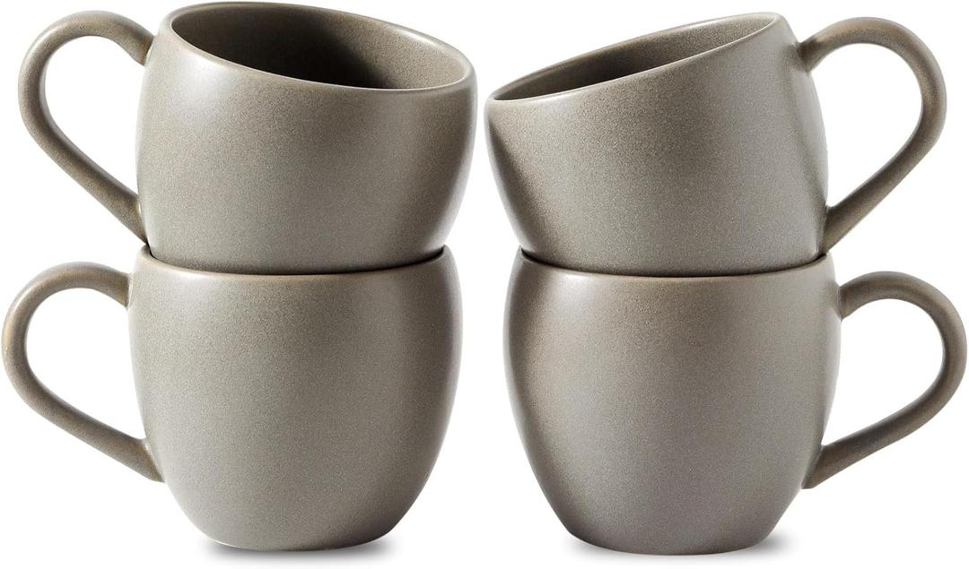 Ceramic Coffee Mugs Set of 4, 16 oz Coffee Cups with Big Handle for Coffee, Milk,Tea, Latte, Cereal, Large Stoneware Mugs for Men Women Gifts, Dishwasher & Microwave Safe, Grey (Matte Gray)