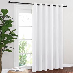 NICETOWN Sliding Door Curtain Window Treatment for Living Room, Energy Smart Thermal Insulated Extra Wide Solid Blackout Curtains/Drapes for Patio Door (Pure White, W80 x L84)