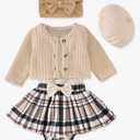 Aalizzwell Infant Baby Girl Fall Winter Skirt Outfit with Cardigan 5Pcs 3-6 Months