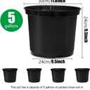 RooTrimmer 5 Gallon 12 Inch Plastic Nursery Pots, Plant Containers with Drainage Holes, Round Sturdy Garden Planters for Indoor/Outdoor Greenery, Gardening Gifts for Women (5-Pack, Black)