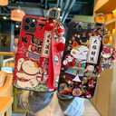Compatible with iPhone 15 Pro Max Case, 6.7 inch Cute Japanese Lucky Cat Design, Glitter Luxury Soft 3D Phone Case with Wrist Strap, Compatible with iPhone 15 Pro Max (Red)