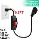 Outdoor Waterproof On/Off Switch Extension Cord, Heavy Duty 125v/250v Black SJTW Cord (1.5 Ft, Black)
