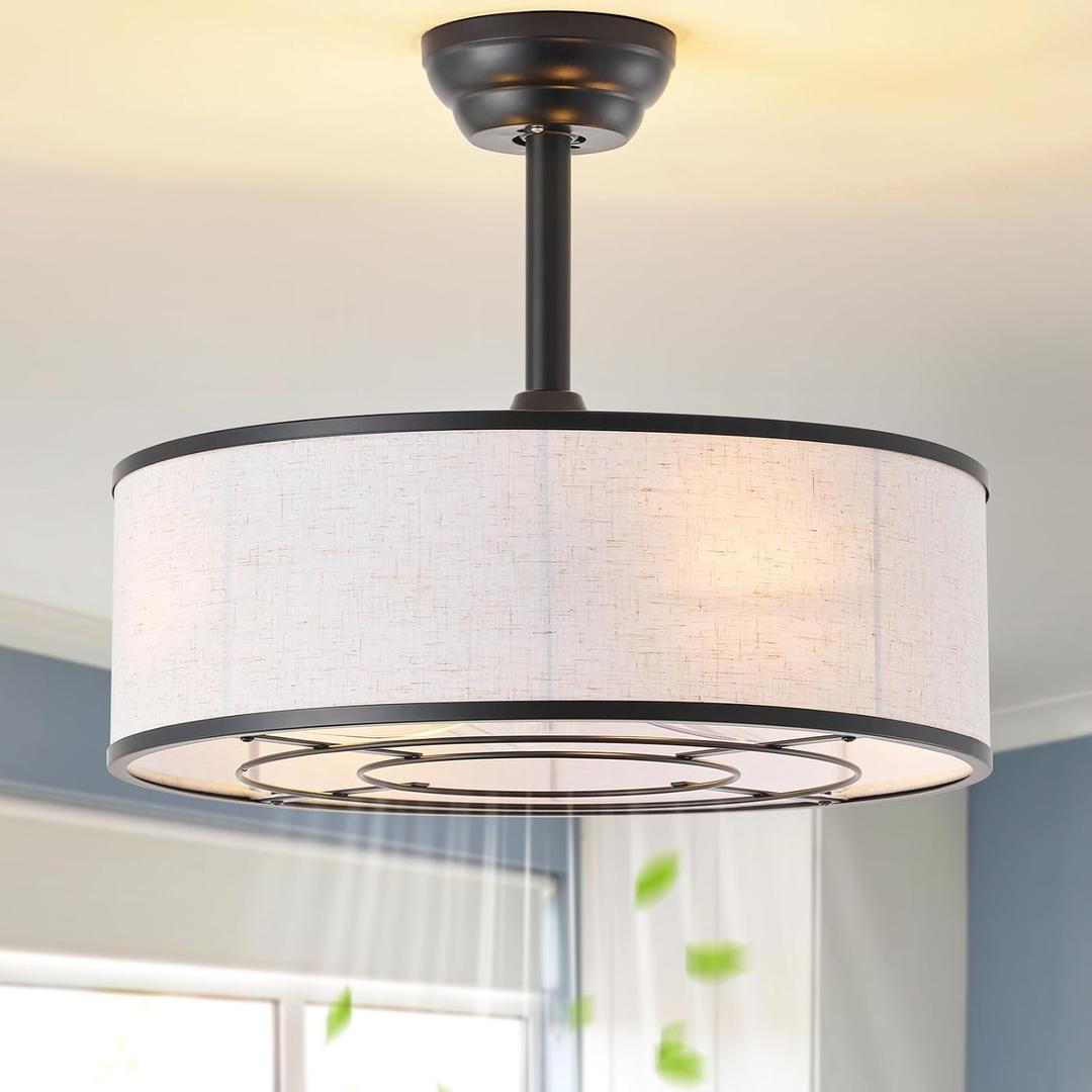 20" Black Caged Boho Fandelier Ceiling Fan with Light & Remote Control - Bladeless Chandelier Fan, 6 Speed Quiet Reversible Motor for Bedroom, Nursery, Living Room